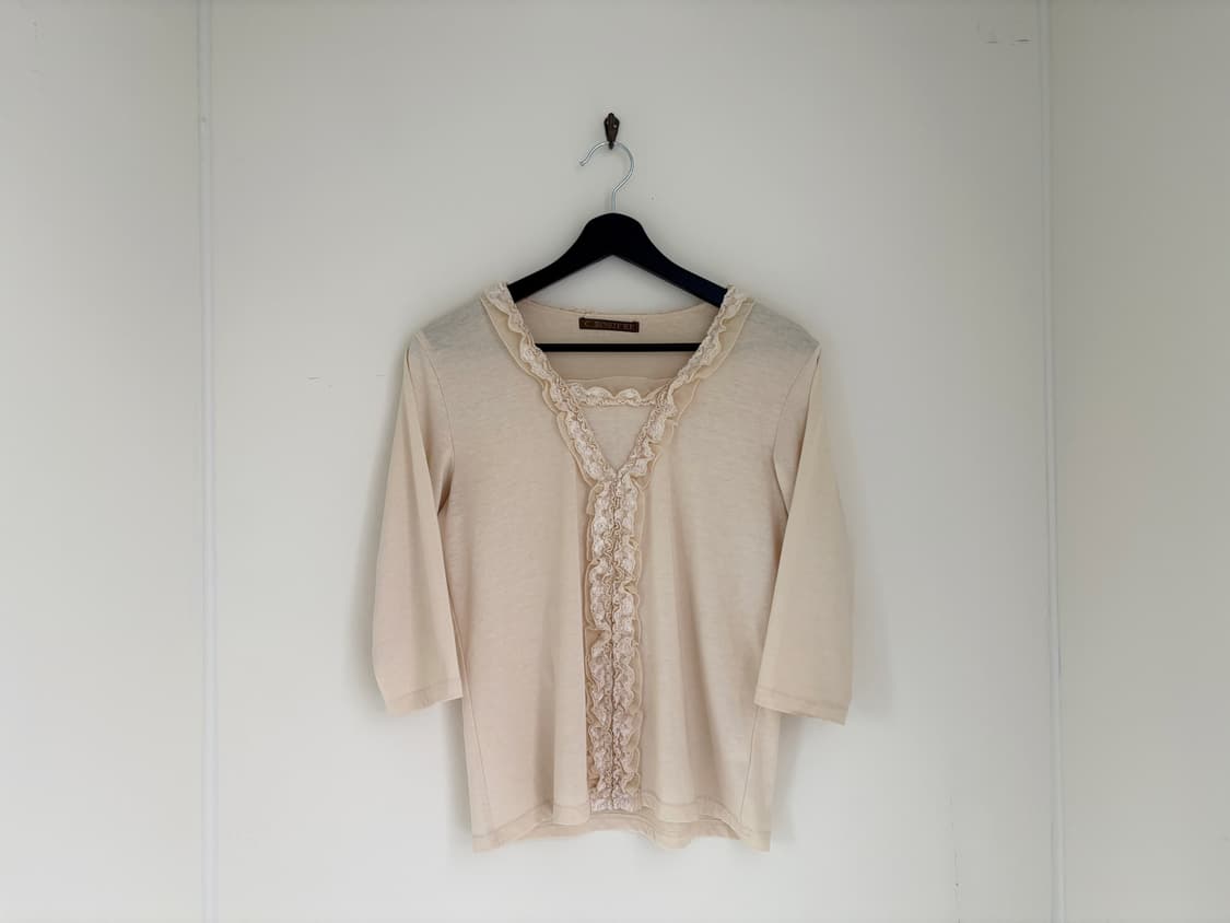 frill lace trim 3/4 sleeve top 상품이미지2