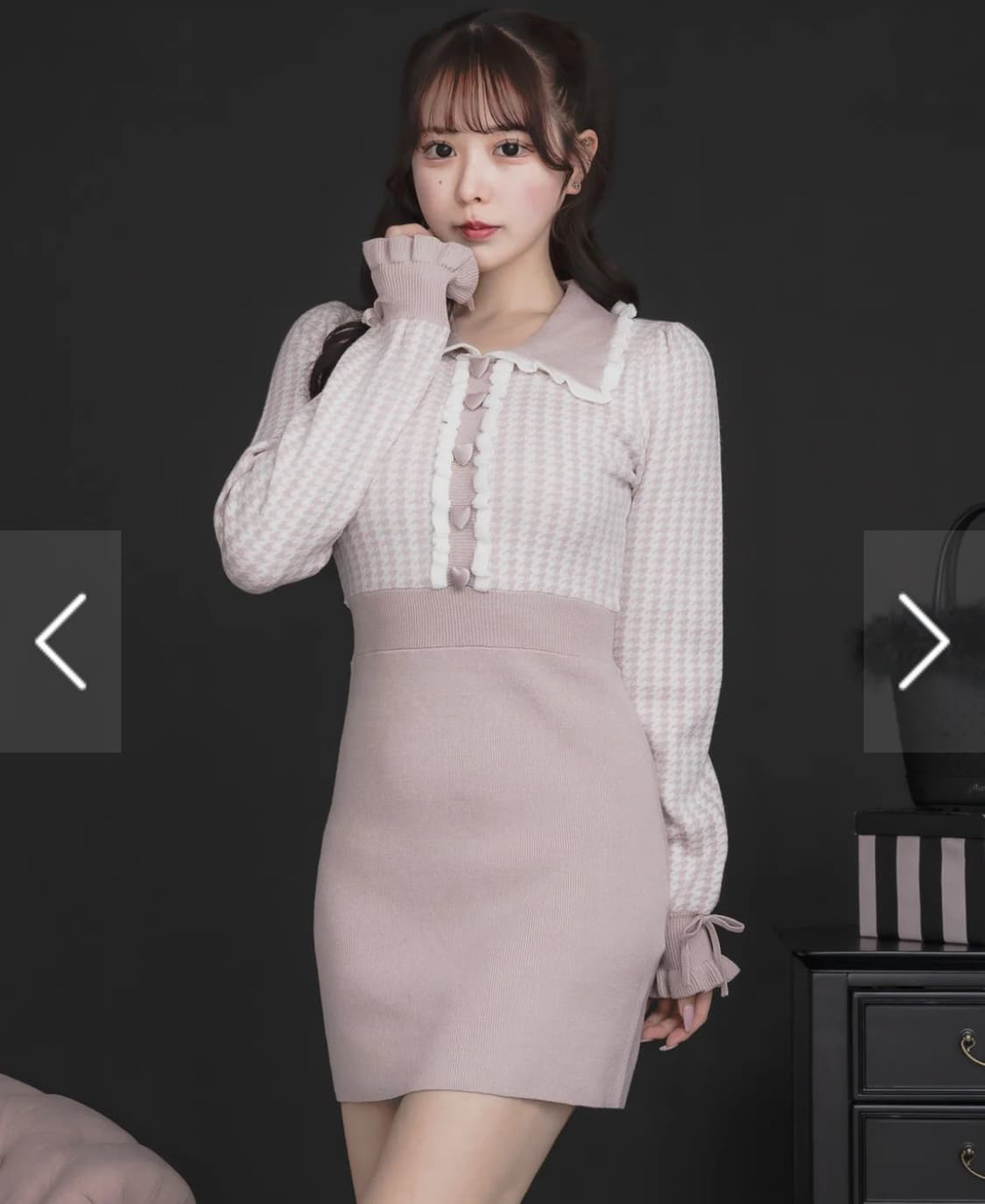 피움 pium 프릴 카라 하트버튼 니트 원피스 긴팔 걸리양산스나지뢰일브 상품이미지1