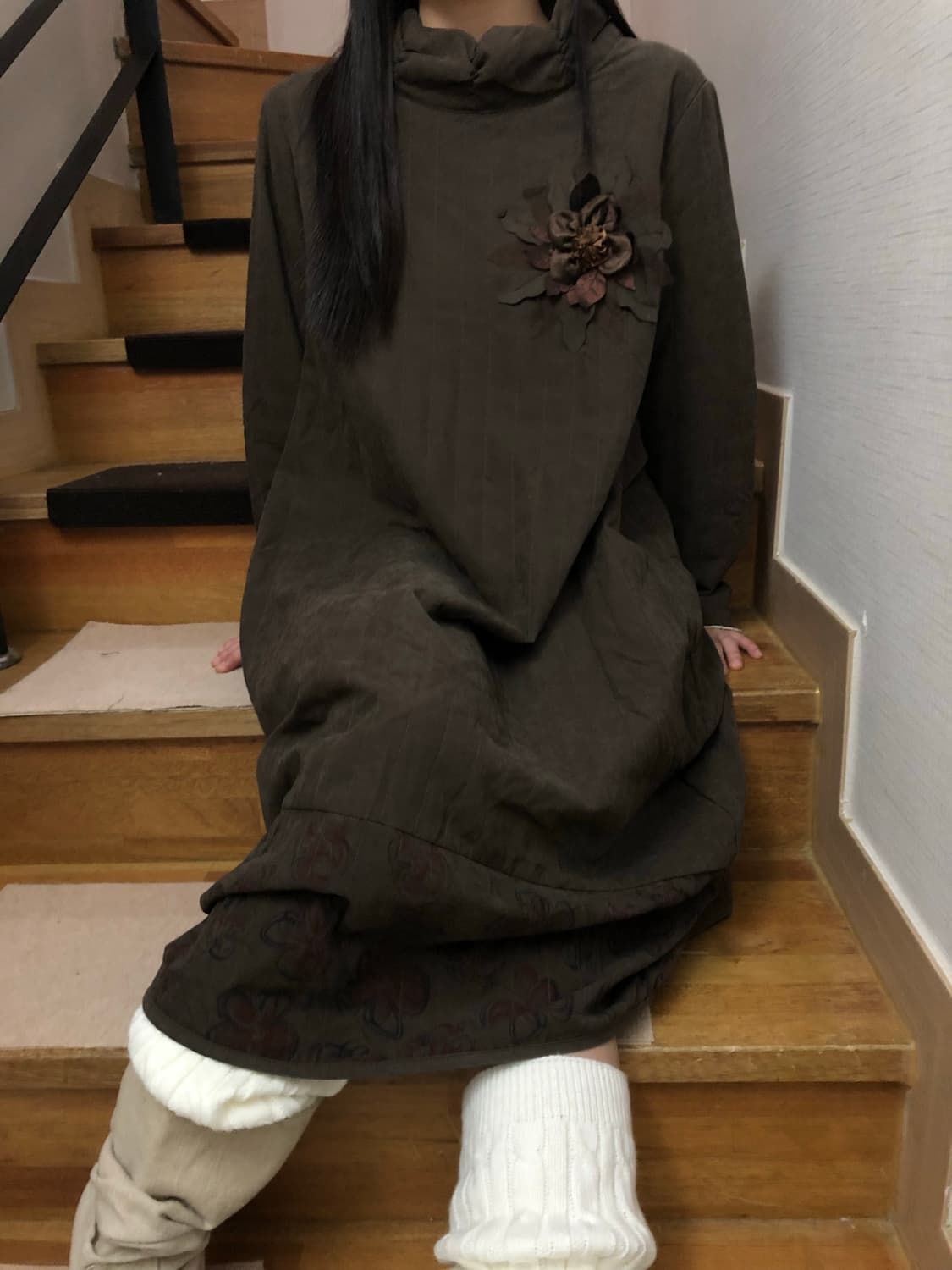 빈티지 브라운 벌룬핏 원피스 상품이미지1