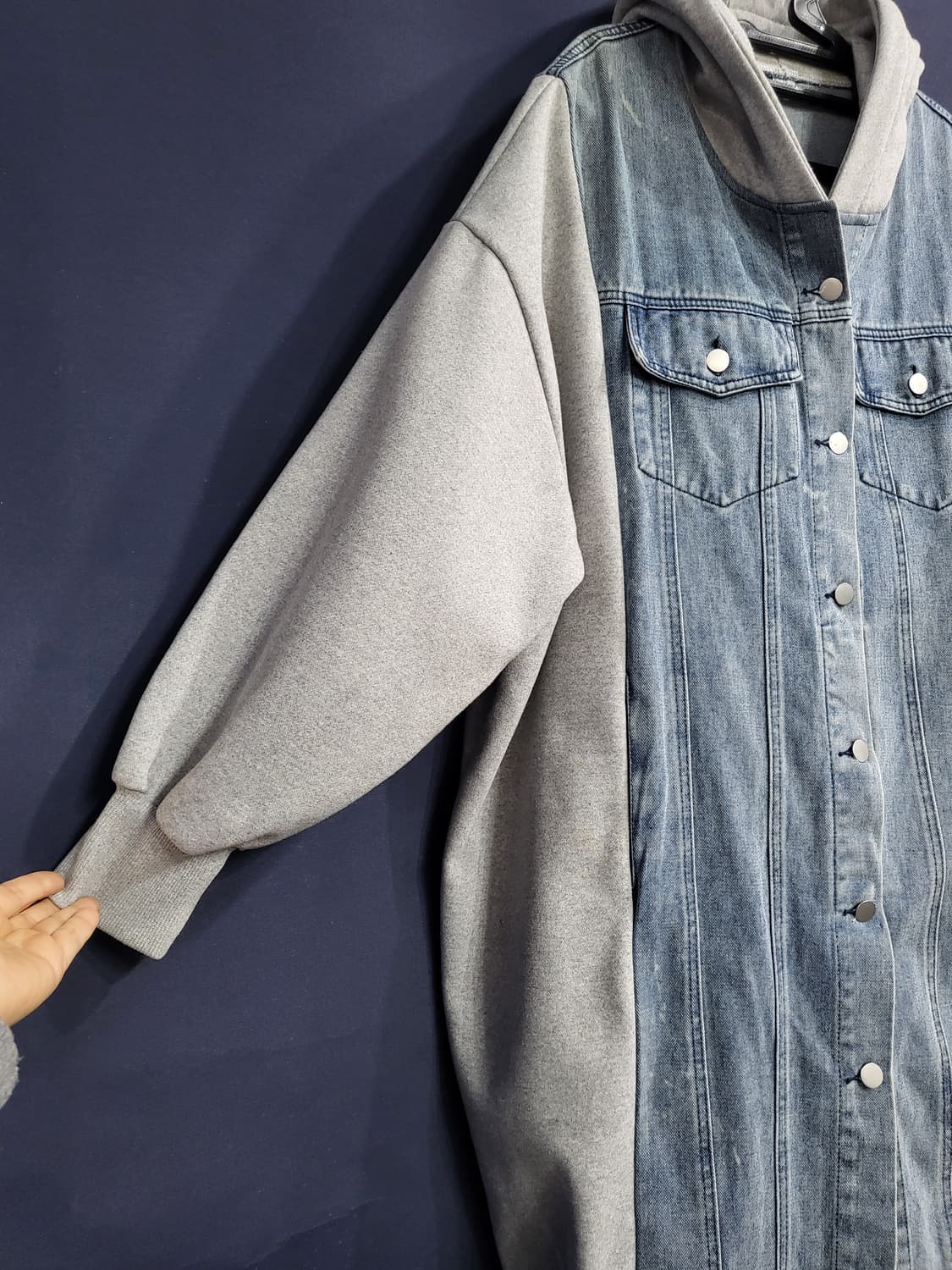 데님청 박시핏 후드 롱자켓 상품이미지2
