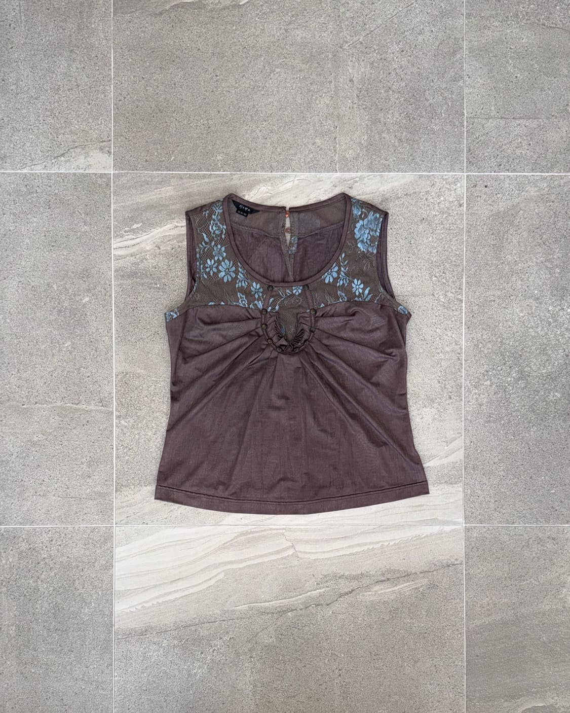Blue brown oriental shirring sleeveless 상품이미지1