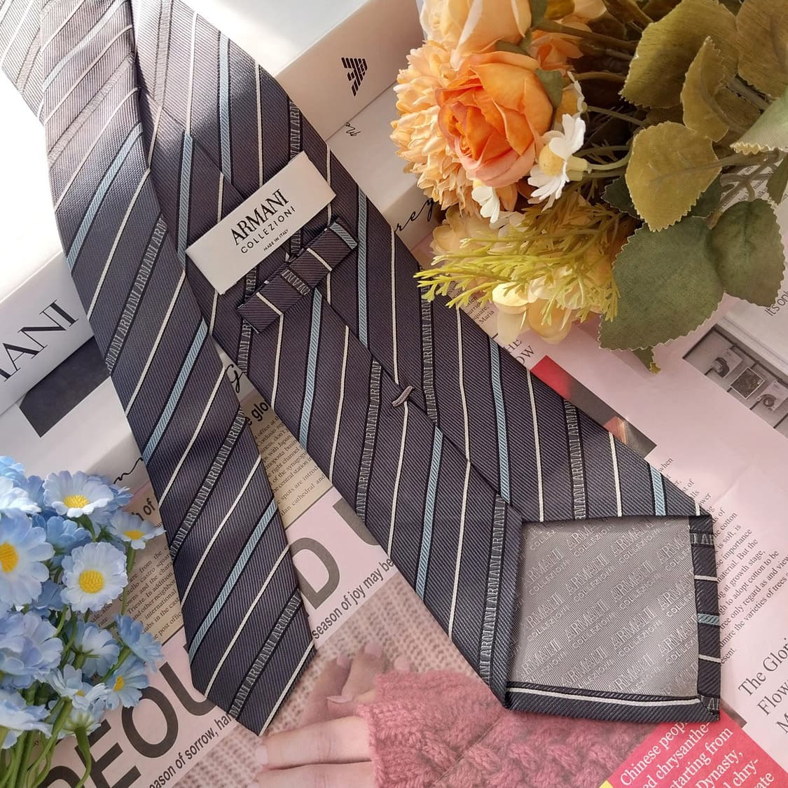 아르마니 꼴레지오니 실크 스트라이프 넥타이 9cm A+~A등급 K1400 상품이미지4