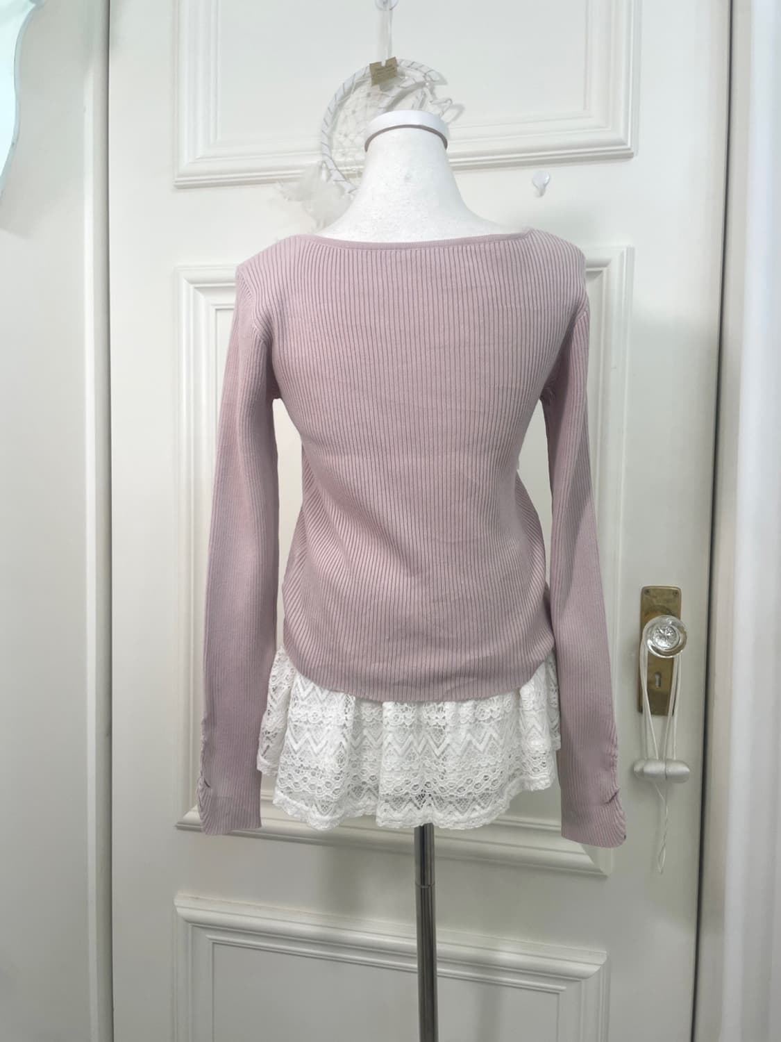 indipink shirring white bow knit top 상품이미지4