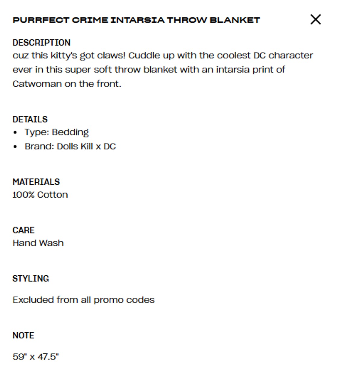 새제품 DollsKill X DC 캣우먼 담요 벽걸이 대형 러그 인테리어 상품이미지7