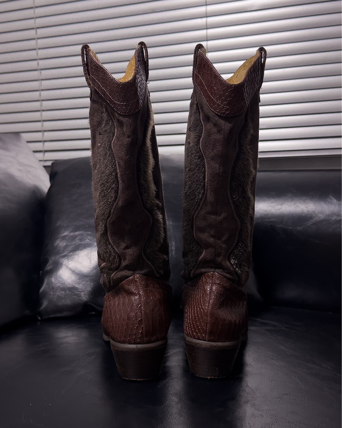 {UNKNOWN} Western Mixed Leather Boots    상품이미지4