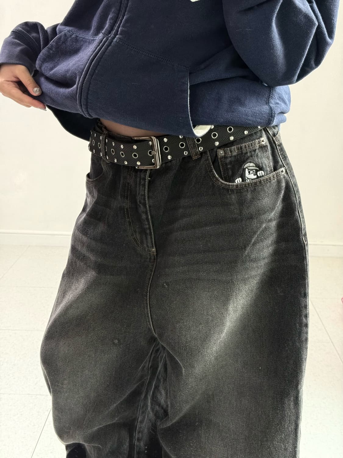 빈티지 흑청 와이드 데님팬츠 상품이미지2