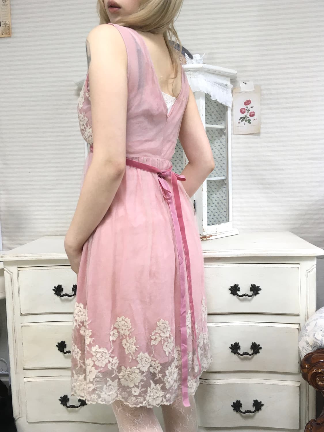 블루걸 블루마린 핑크 레이스 원피스 상품이미지6