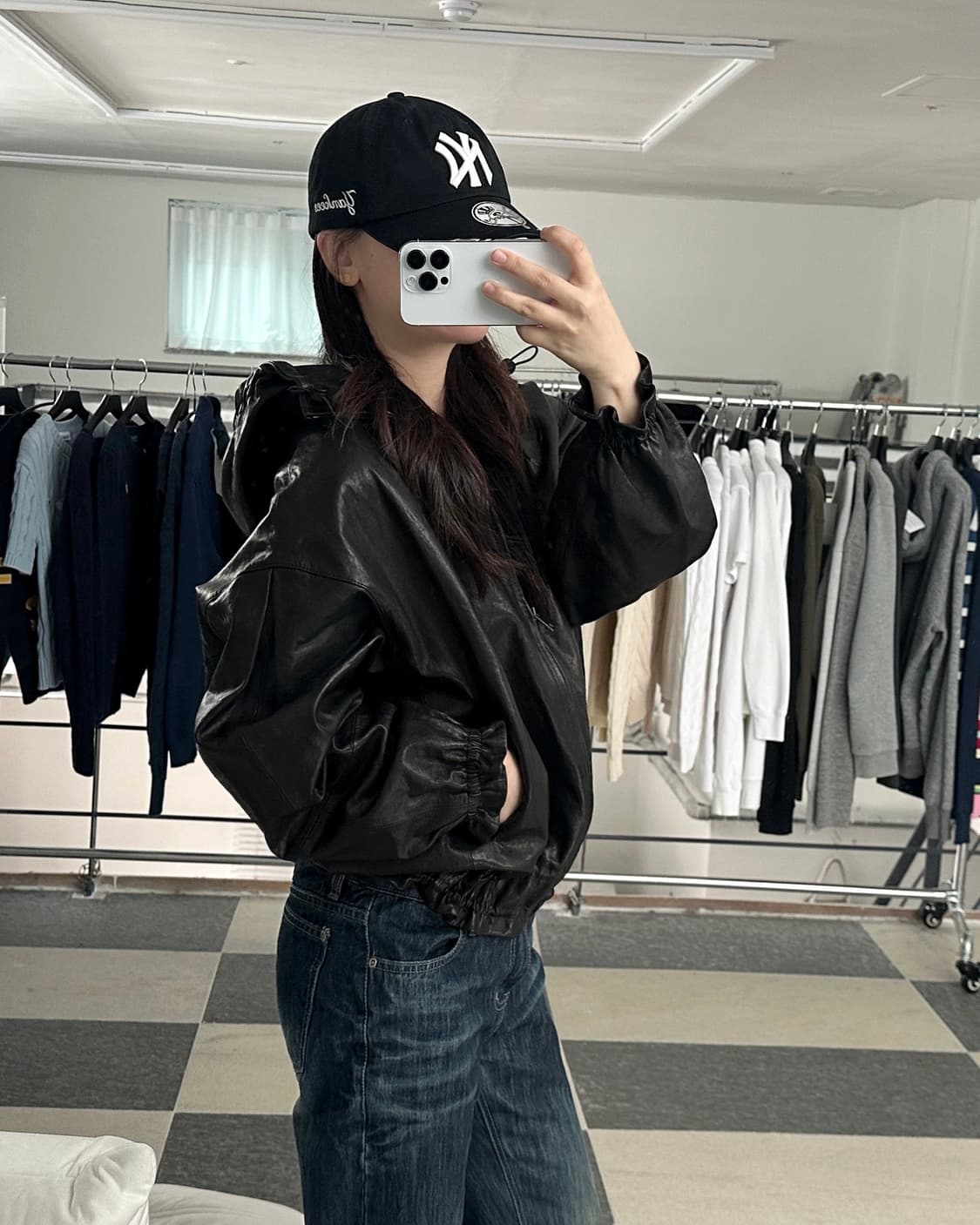 ROBO 램스킨 셔링 후드 레더 자켓  상품이미지10