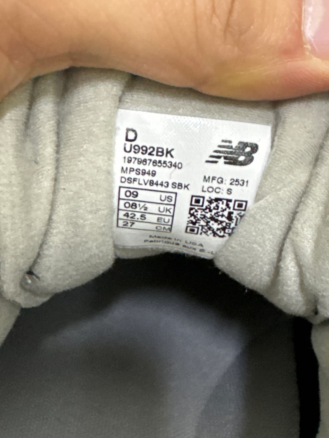 (270)뉴발란스 992 블랙/그레이 상품이미지6