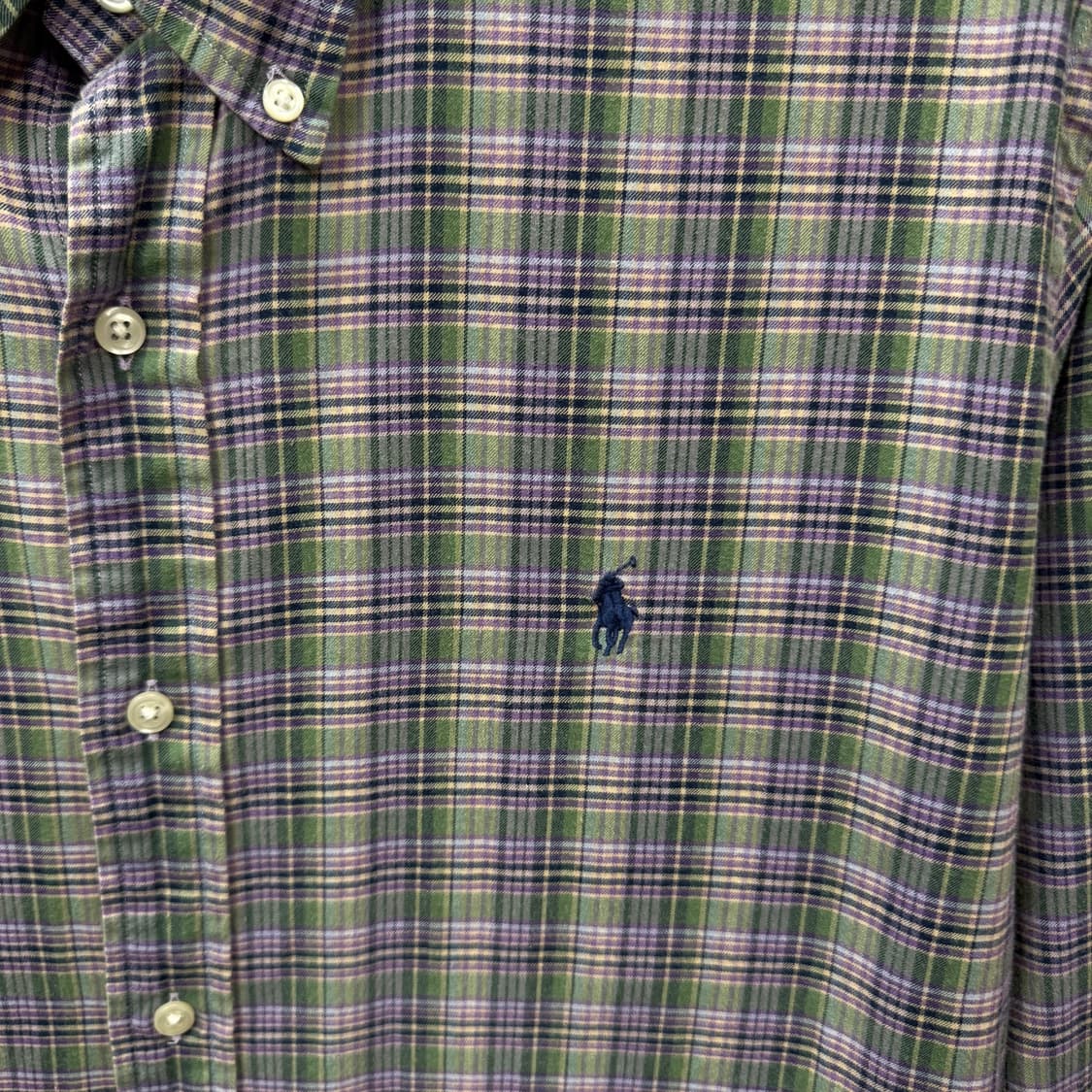 폴로 랄프로렌 긴팔 체크 셔츠 네이비 포니 로고 포인트 퍼플그린 상품이미지5