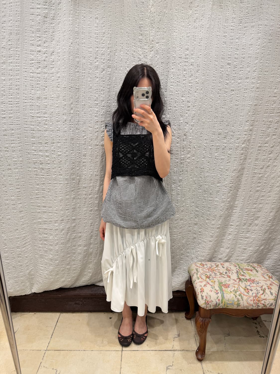 Check patterns frill blouse 상품이미지1