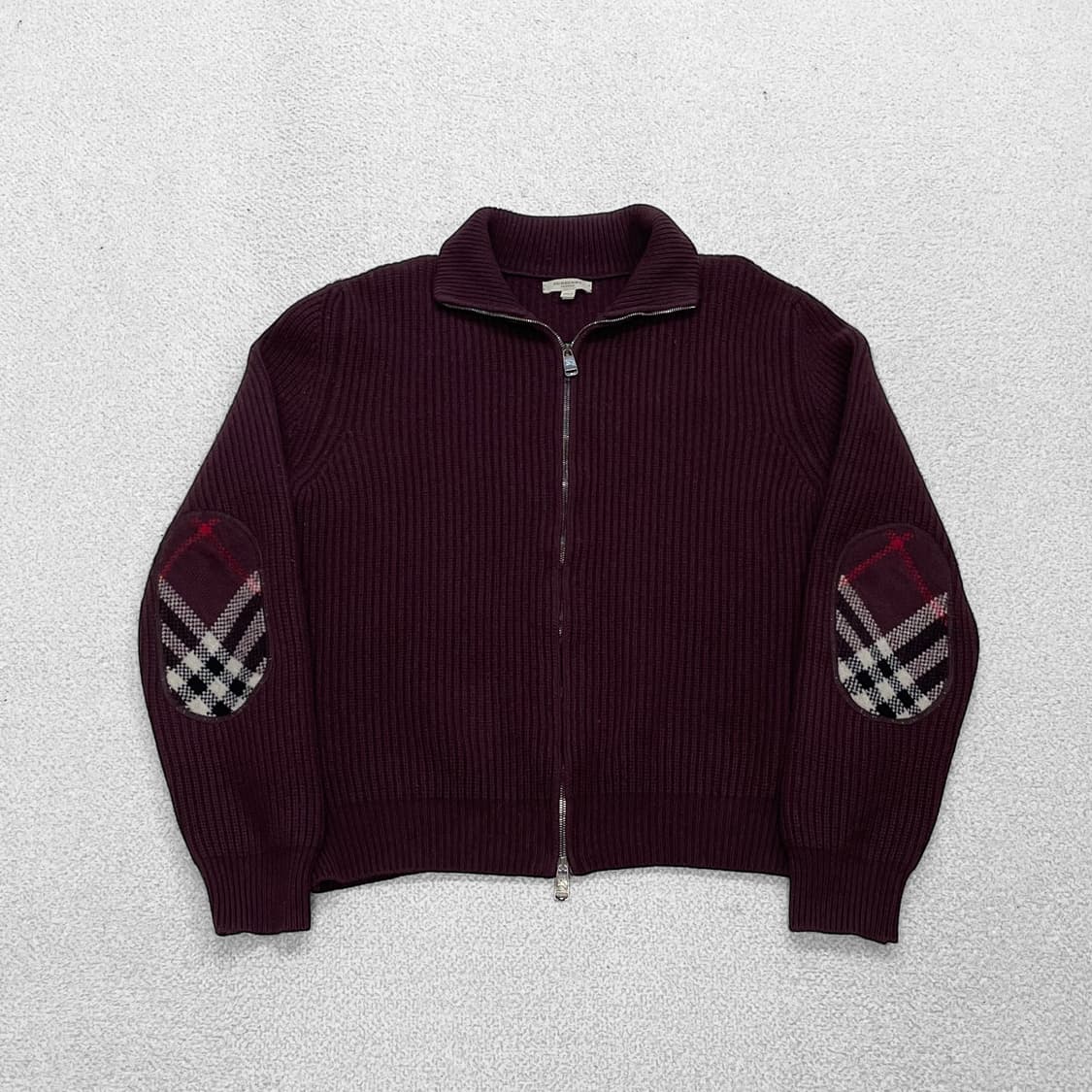 버버리 Burberry 엘보 패치 울 니트 집업 버건디 상품이미지1