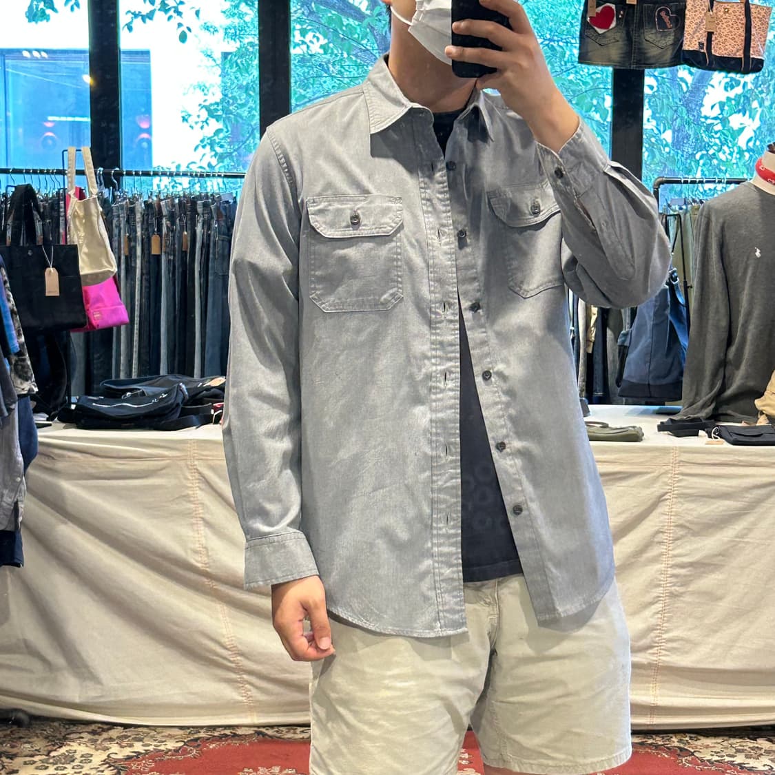 M) Wrangler 랭글러 투포켓 워크웨어 코튼 셔츠 그레이 상품이미지1