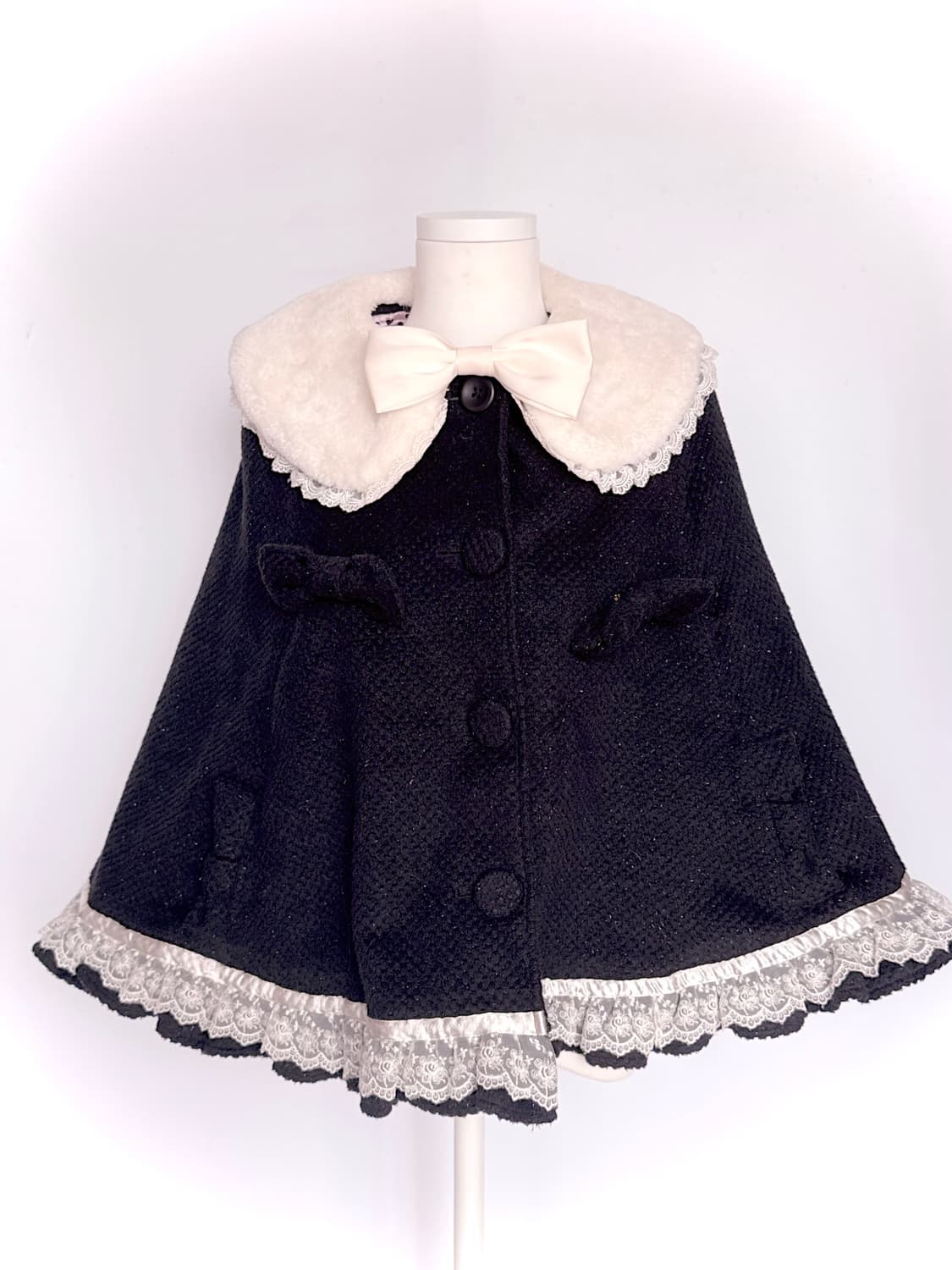 Tralala 트랄랄라 퍼 카라 리본 프릴레이스 케이프 양산형 히메갸루  상품이미지2