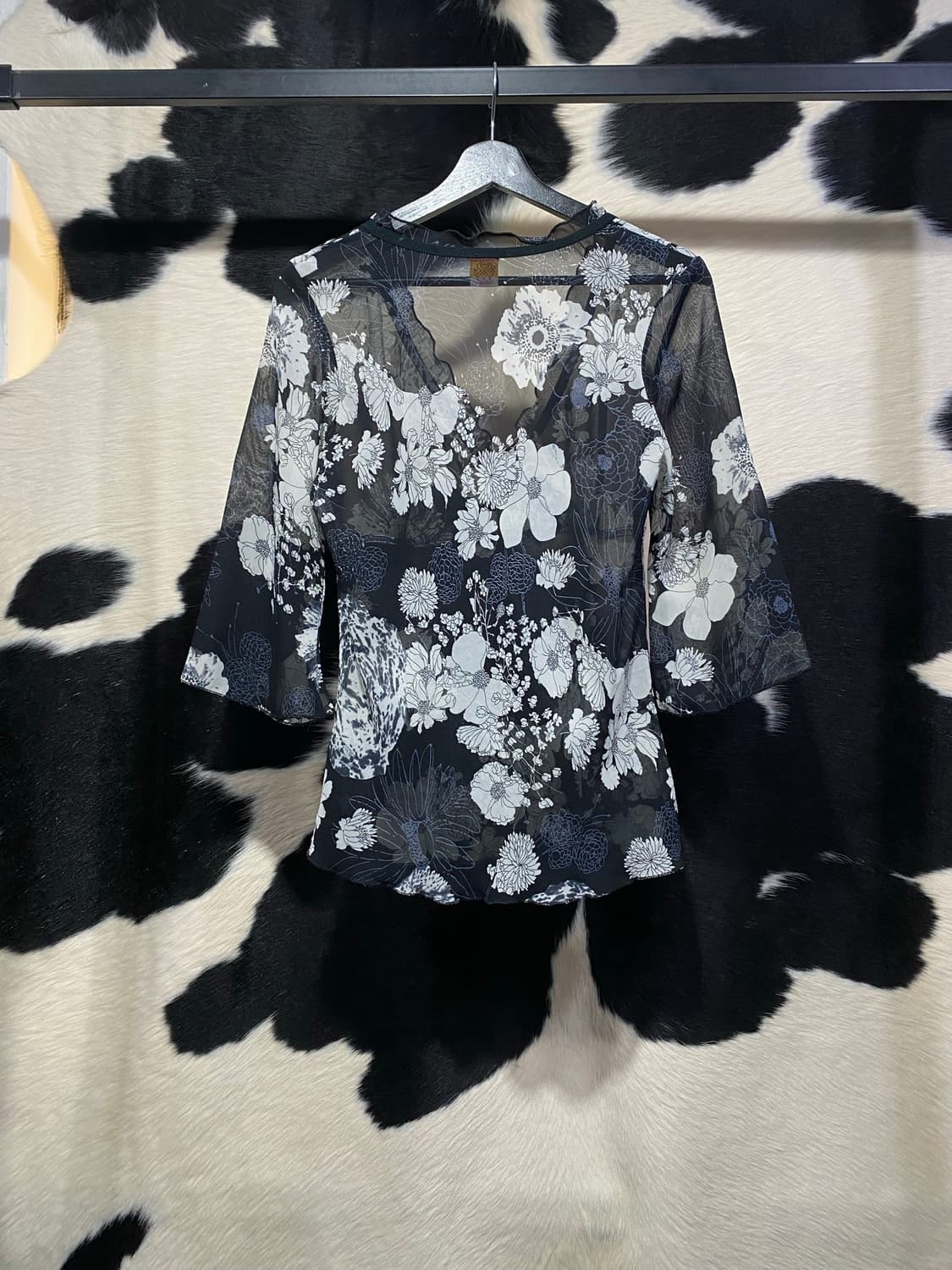 Japanese vtg 오리엔탈 무드 플라워 시스루 탑 상품이미지6