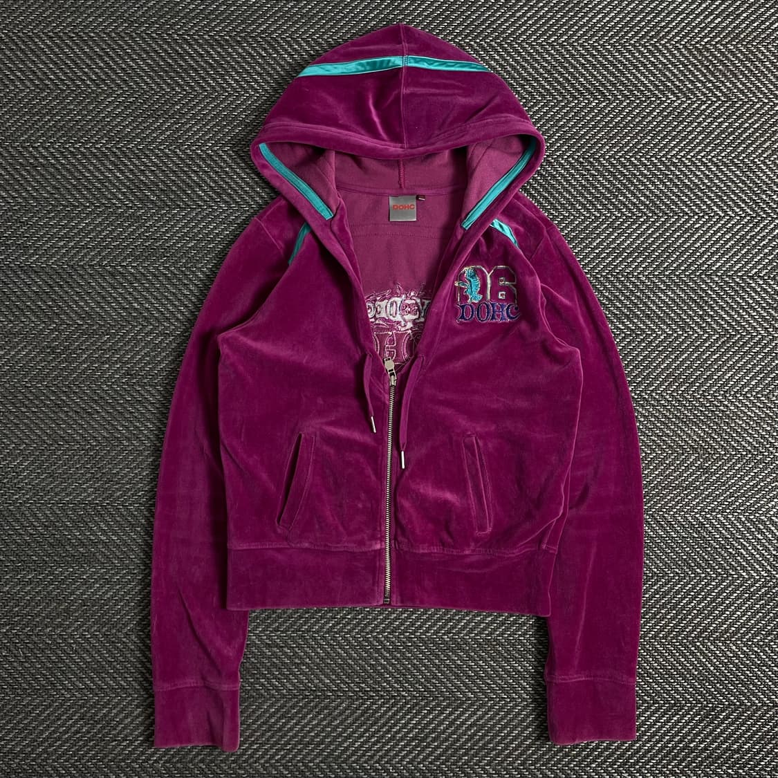 DOHC y2k 빈티지 벨벳 크롭 후드 집업y 2952 상품이미지2