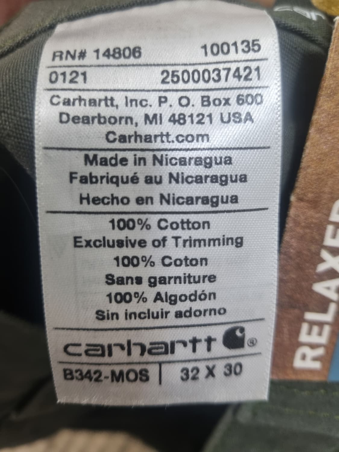 칼하트 더블니 카고팬츠 모스그린 B342 32X30 상품이미지4