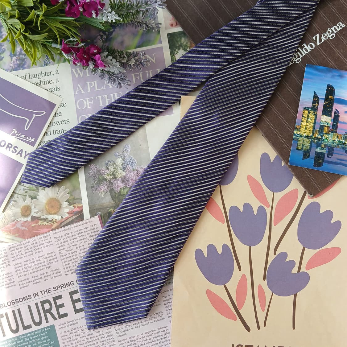 제냐 실크 퍼플 사선 스트라이프 넥타이 8.5cm A+등급 A19616
 상품이미지5