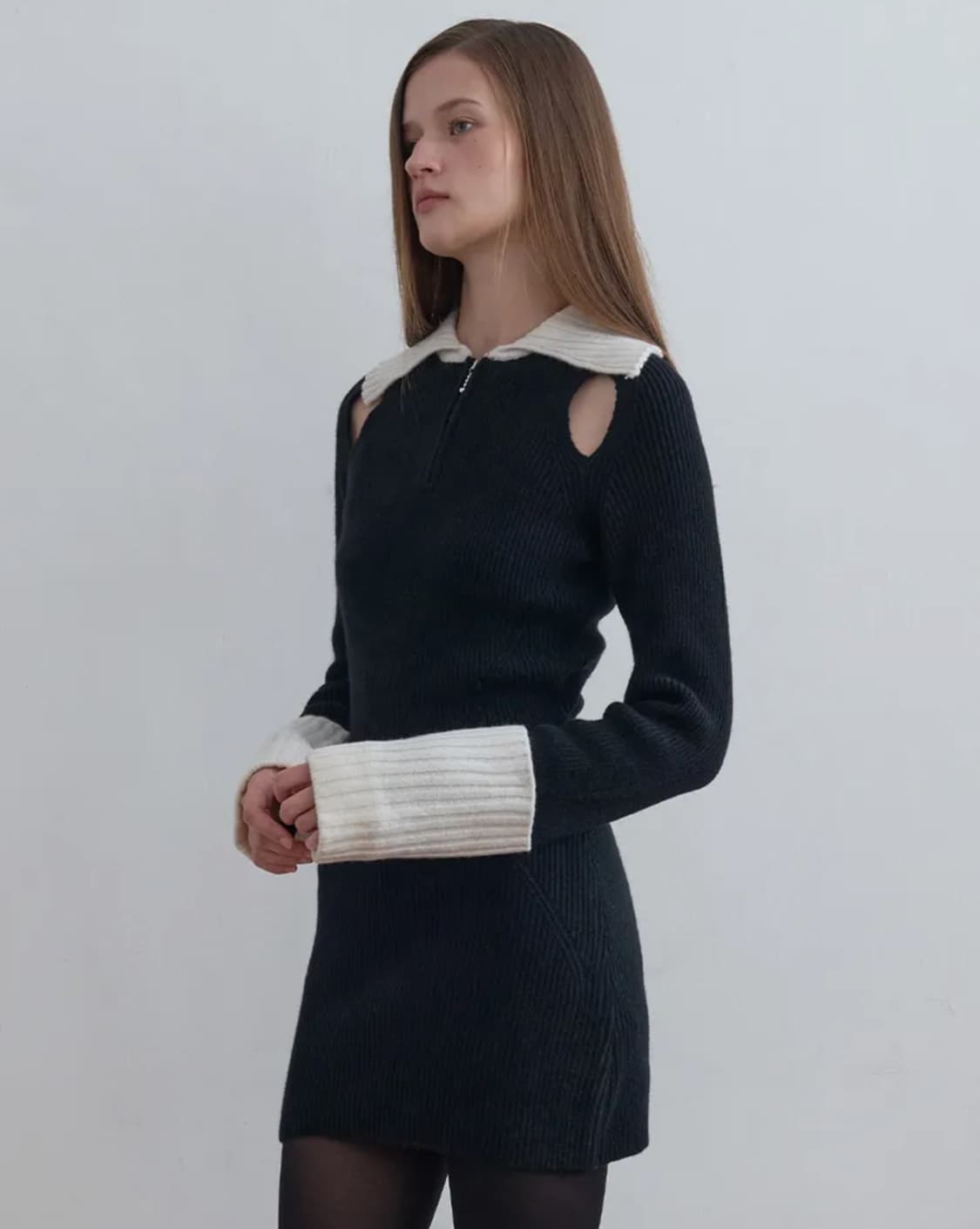 새상품/ 기준 원피스 Half Zip-Up Knit Dress Blac 상품이미지2