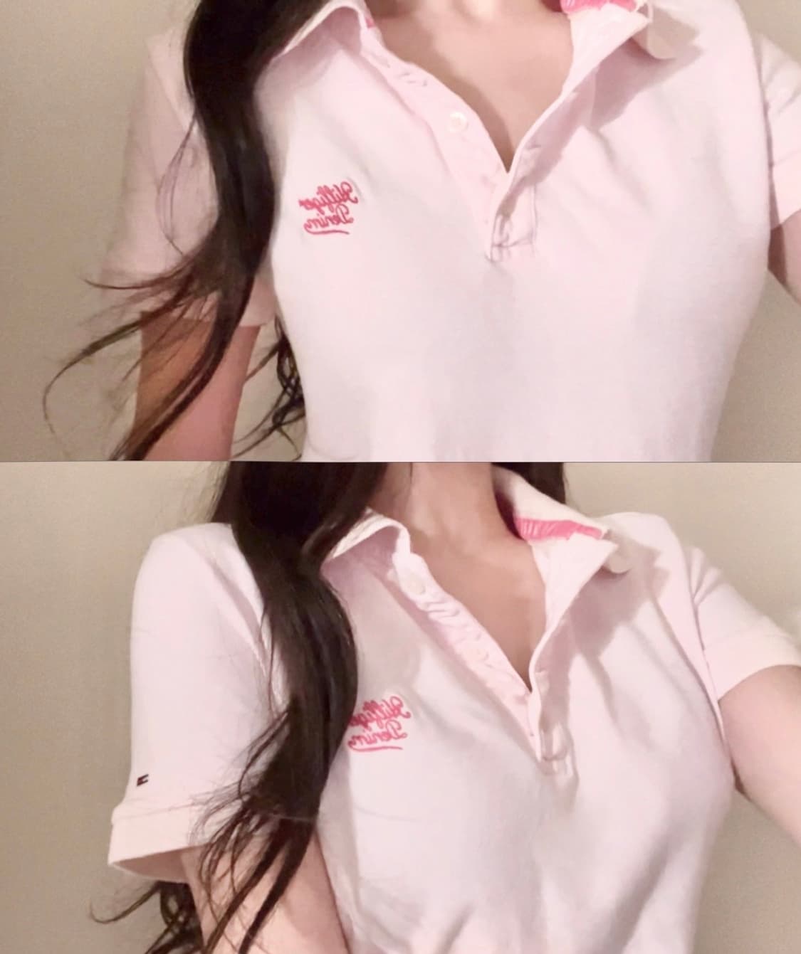타미힐피거 연핑크 레터링 로고 카라티 반팔 s 상품이미지1