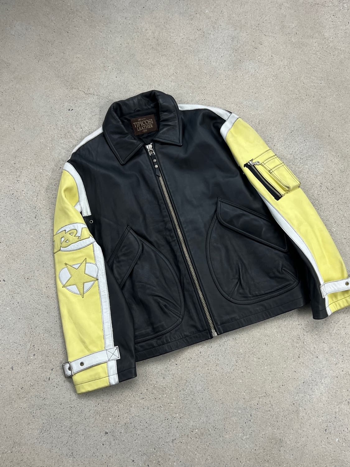 티피코시 빅로고 배색 카우 레더 자켓 상품이미지3