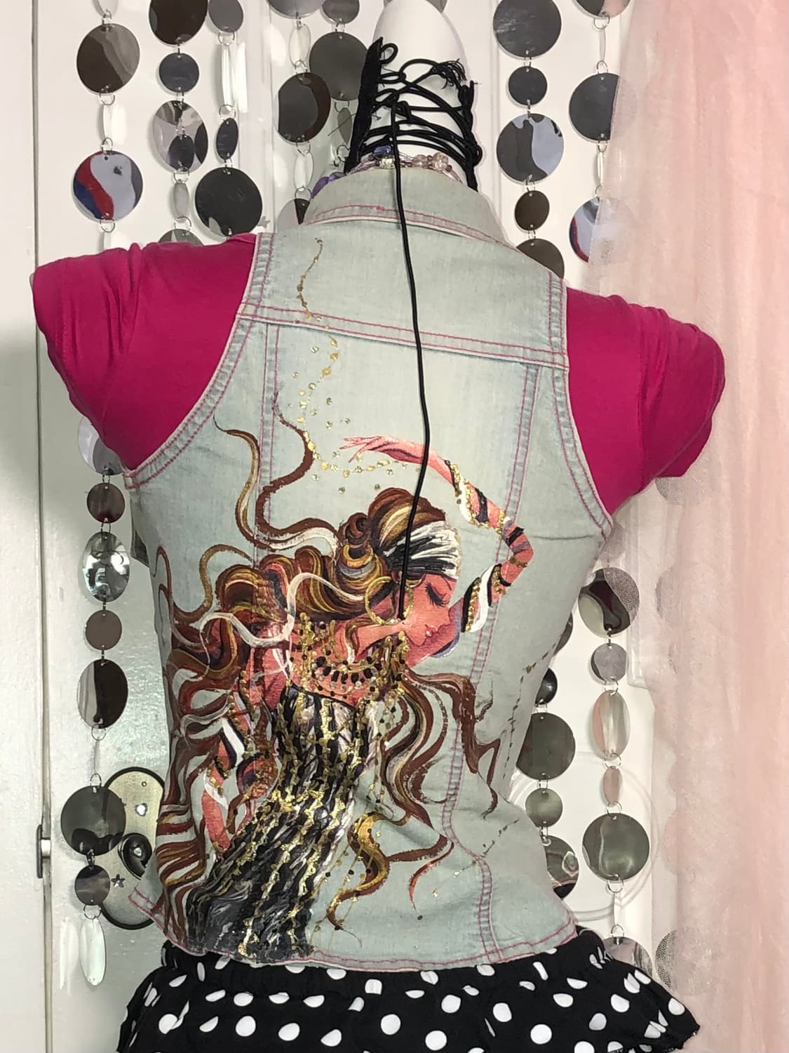 pink stitched denim vest 상품이미지2