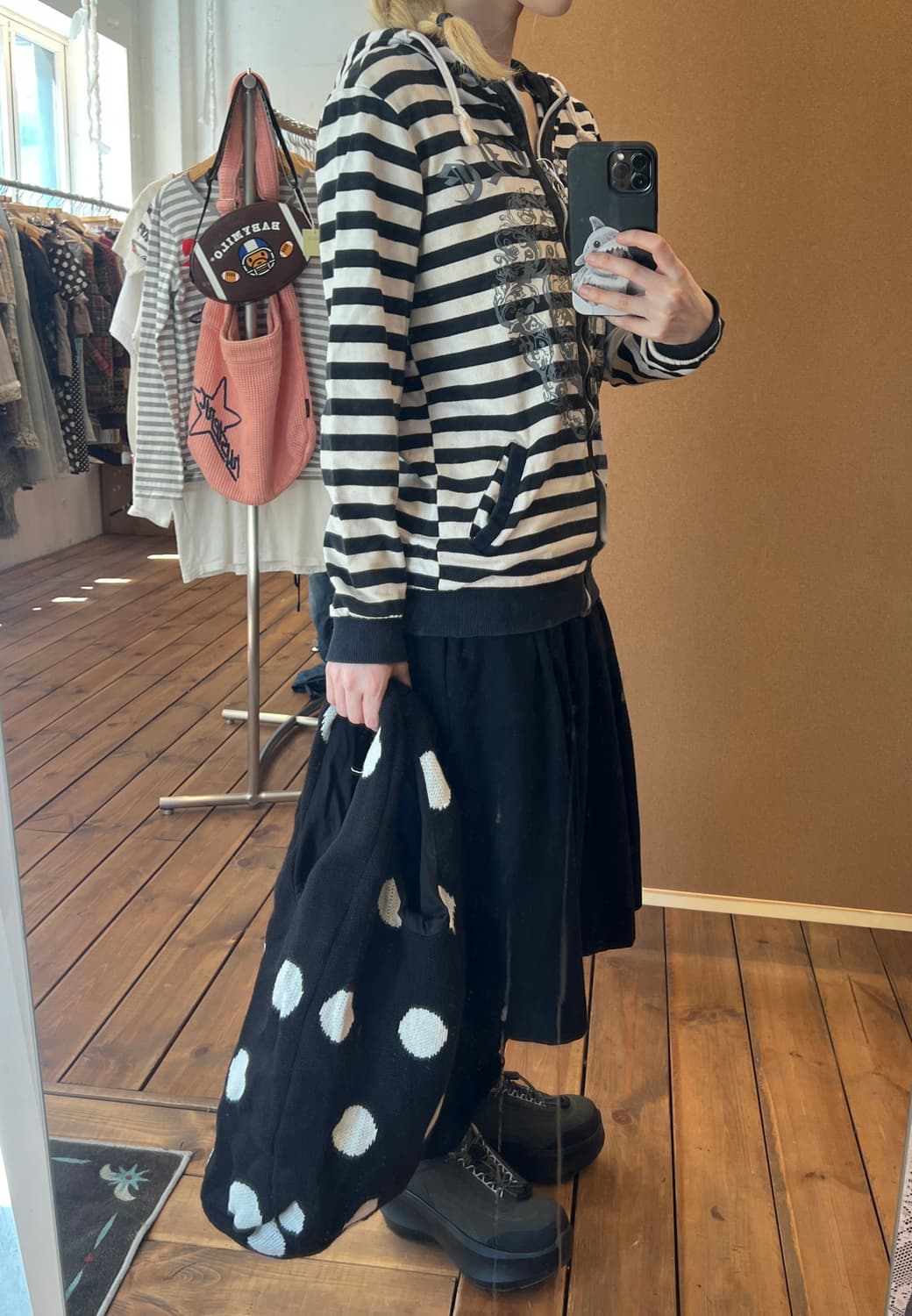 펑크 블랙 스트라이프 후드집업 상품이미지3