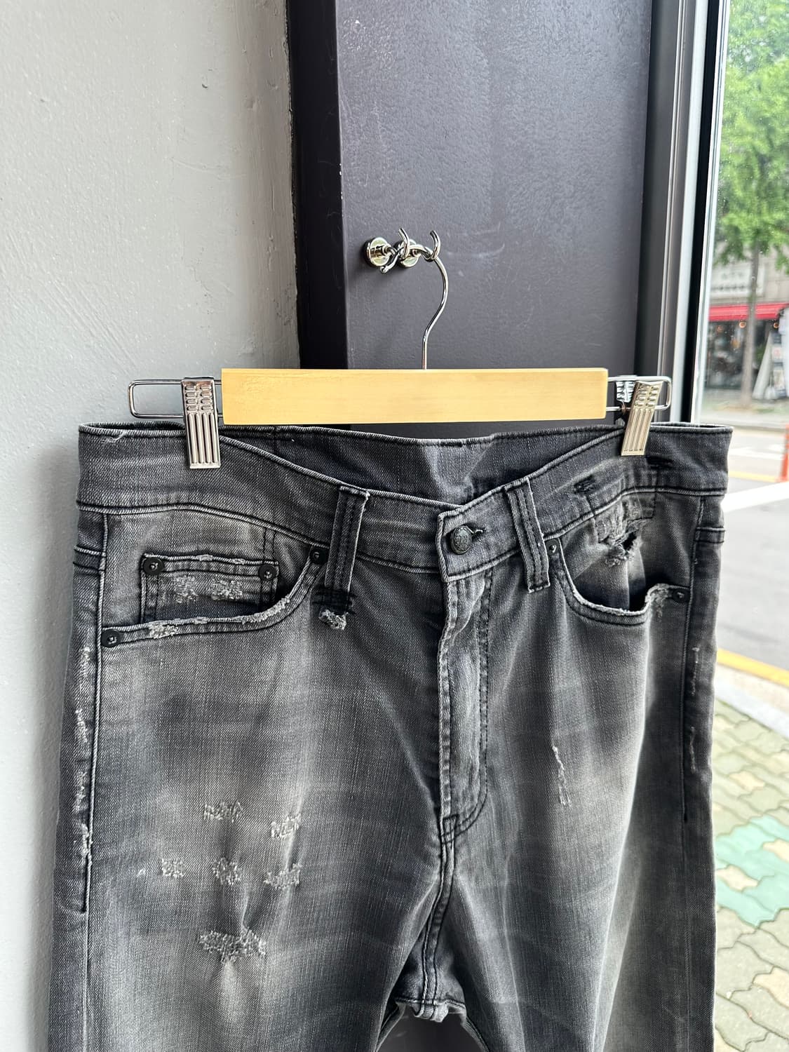 32/ R13 레더패치 디스 드롭 팬츠 상품이미지3