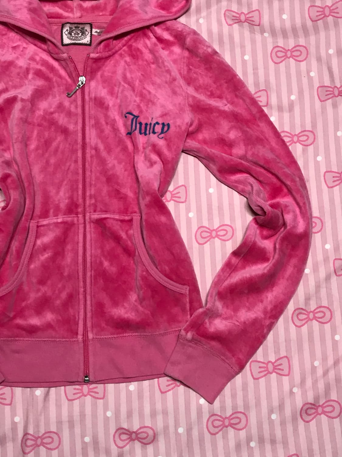 쥬시꾸뛰르 핫핑크 벨벳 후드집업 상품이미지2