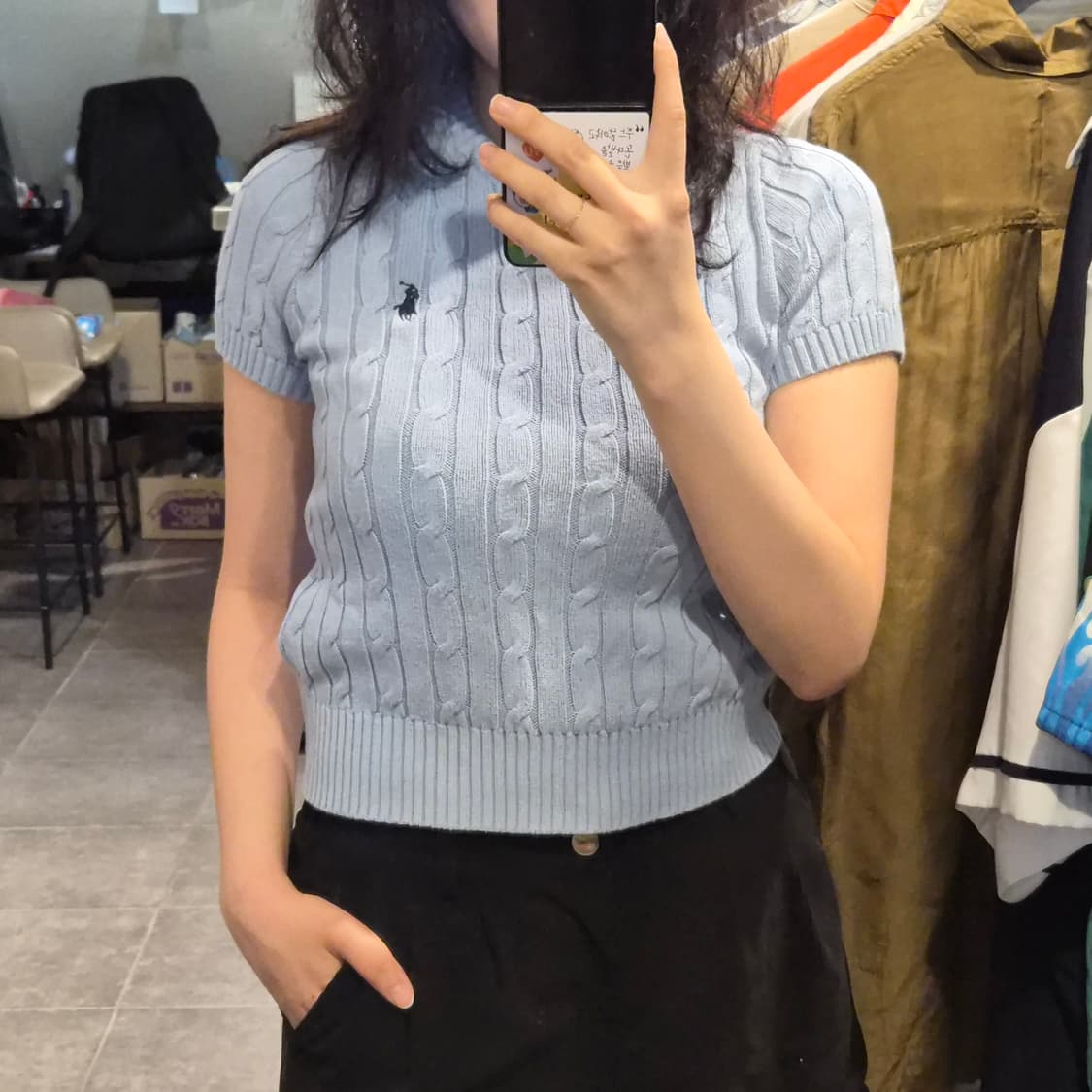 [NO.9] 폴로 꽈배기 반팔 니트 하늘(소라) 상품이미지2