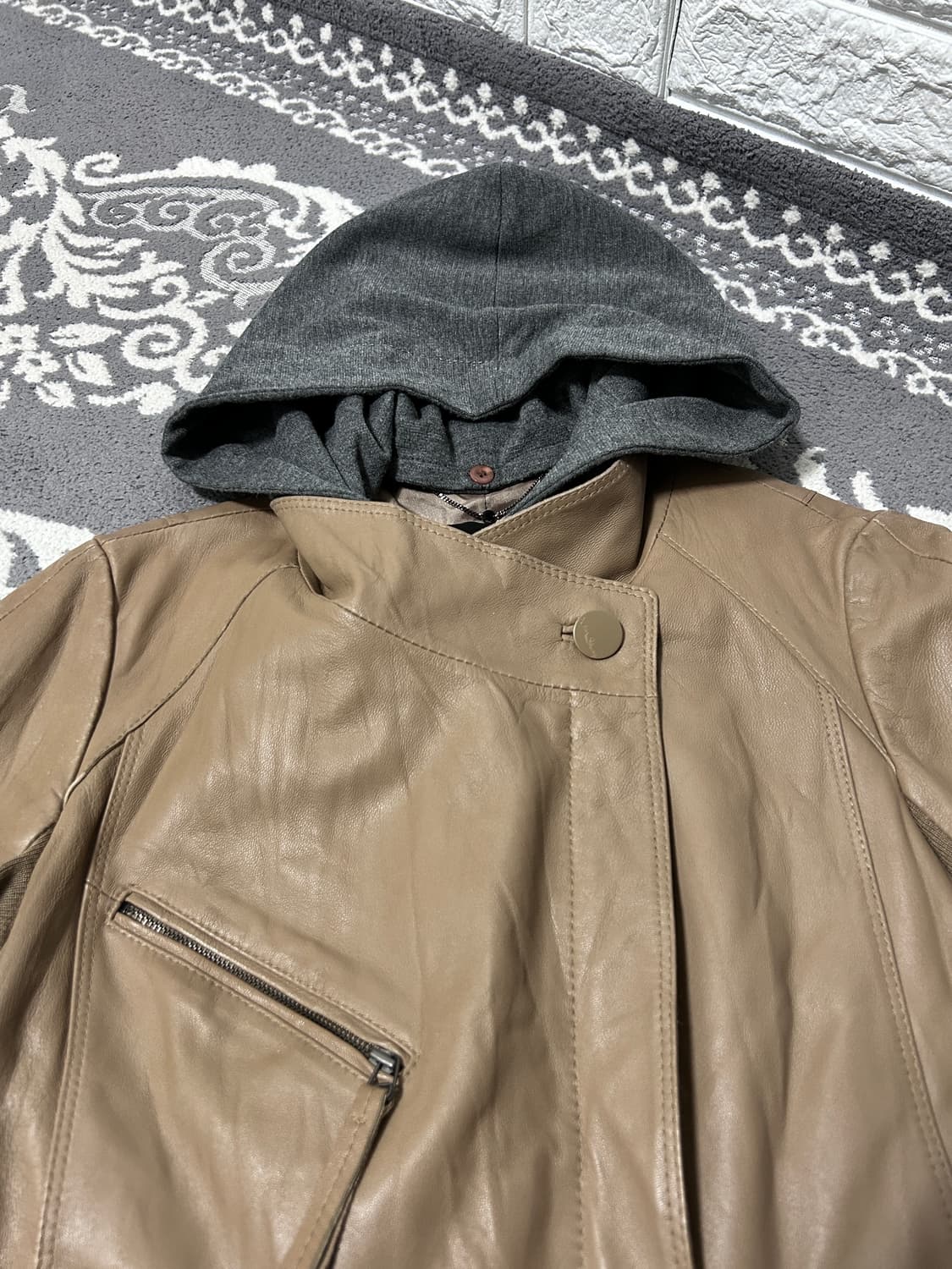 NineSix96 후디드 레이어드 레더 자켓 상품이미지4