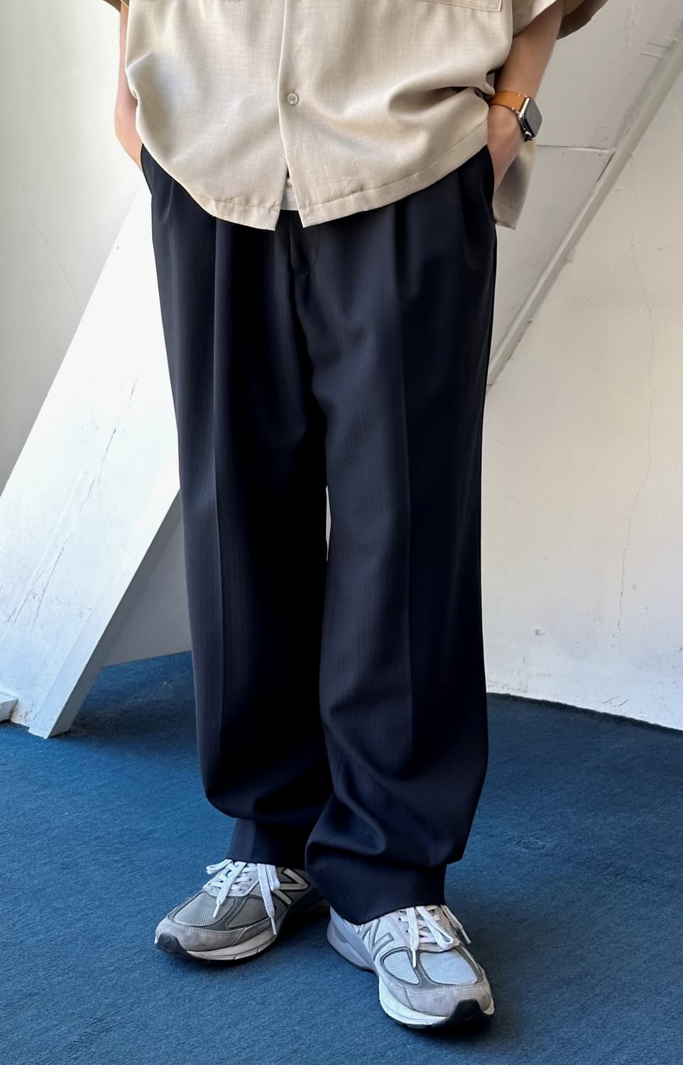 Light wool cotton snap belted trouser 상품이미지2