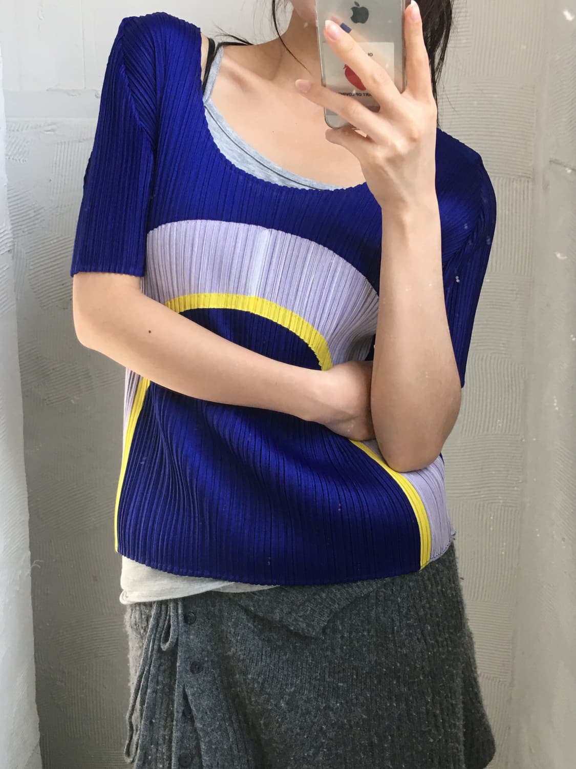 Pleats Please 플리츠플리즈 퍼플 옐로우 플리츠 반팔  상품이미지1