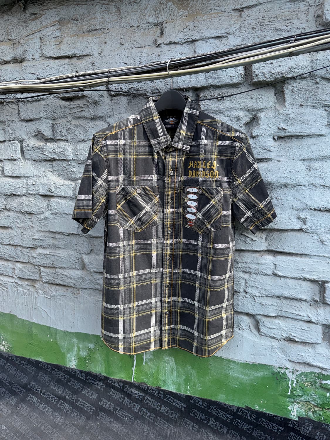 Harley davidson 할리데이비슨 그린 체크 반팔 셔츠(s) 상품이미지1