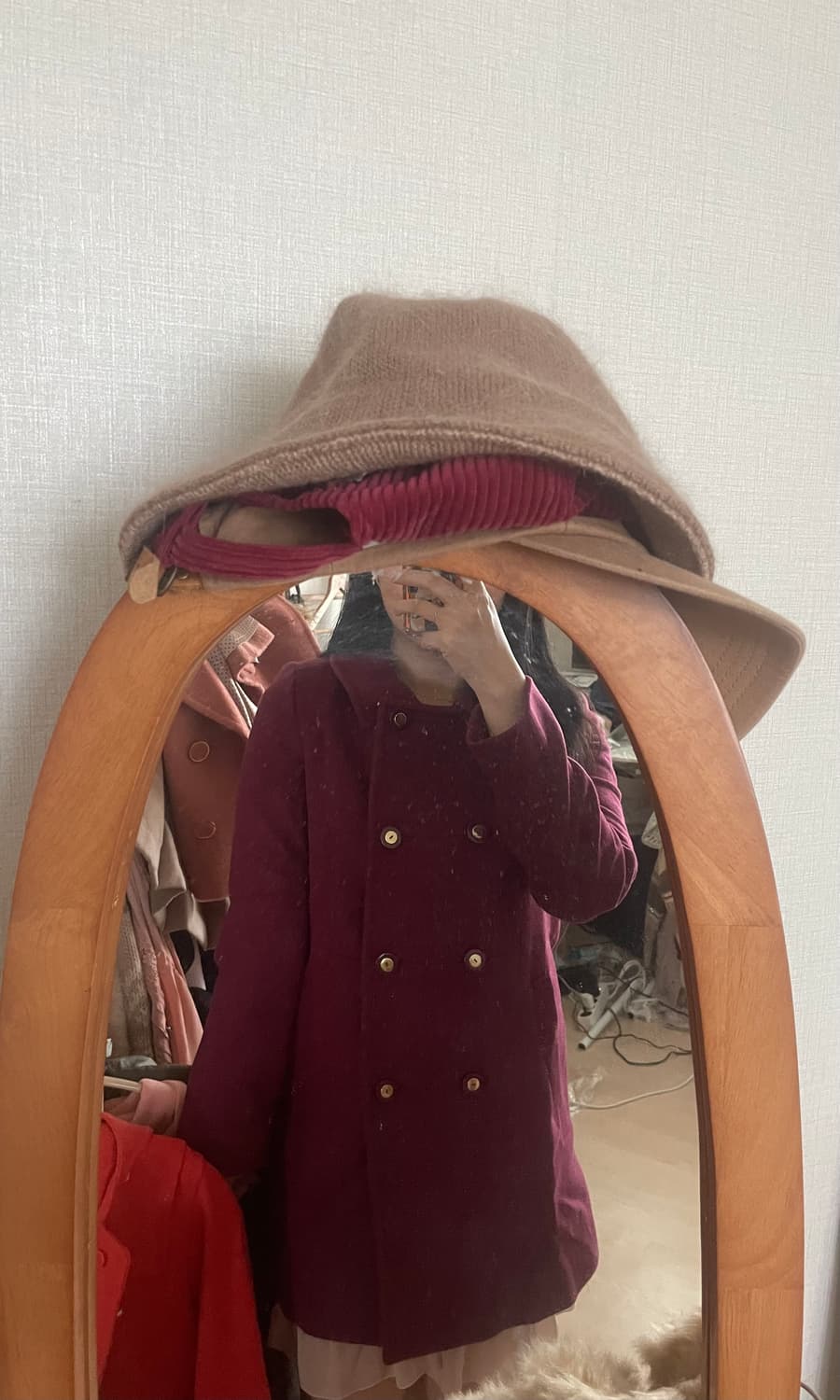 모리걸 빈티지 레드 카라 투버튼 울코트 ♥️♥️ 상품이미지4