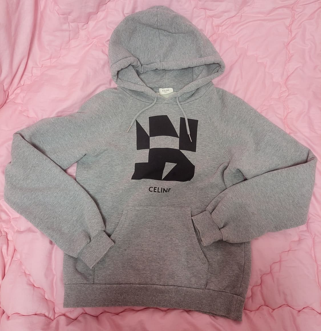 정품)급처상태좋음!셀린느 로고 프린팅 후드 티셔츠 그레이 후디 후두티 상품이미지3