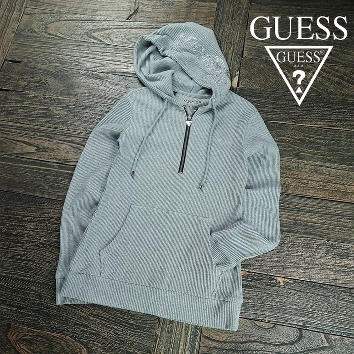 [게스] 비즈 하프집업 반집업 니트 후드티 그레이 M20087 상품이미지1