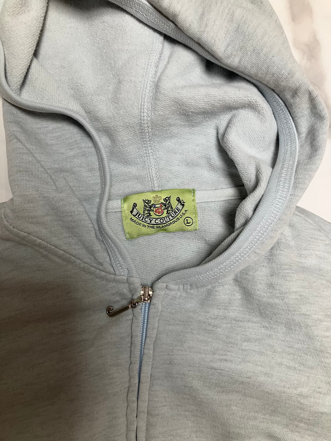 Y2K 쥬시 꾸뛰르 (초 희귀) 코튼 후드 집업 하늘색 크레스트 상품이미지5