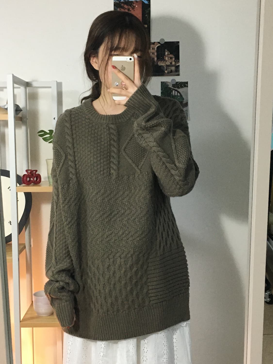 아메리칸홀릭 카키브라운 케이블니트 상품이미지1