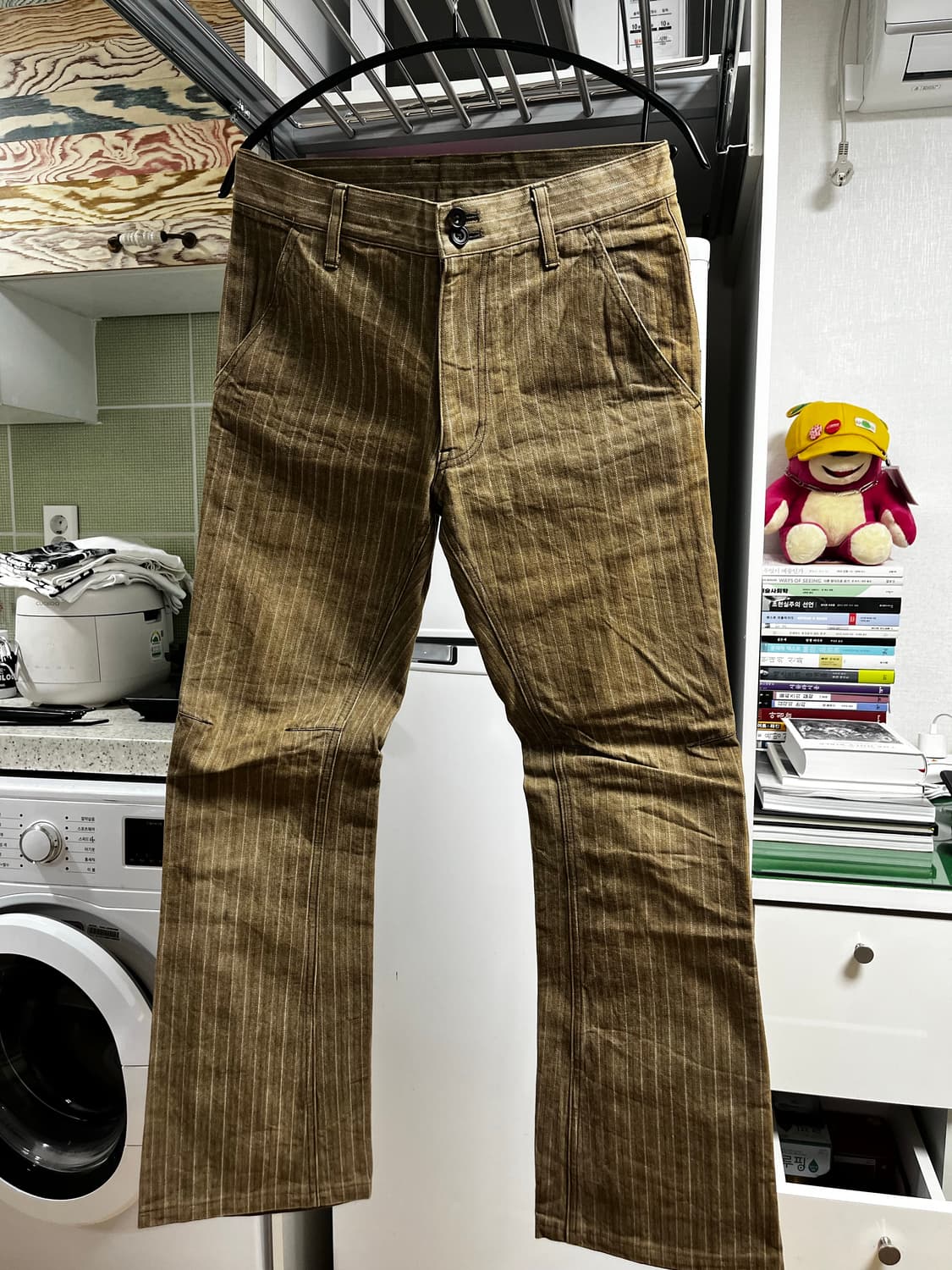 브라운 스트라이프 플레어핏 바지 상품이미지1