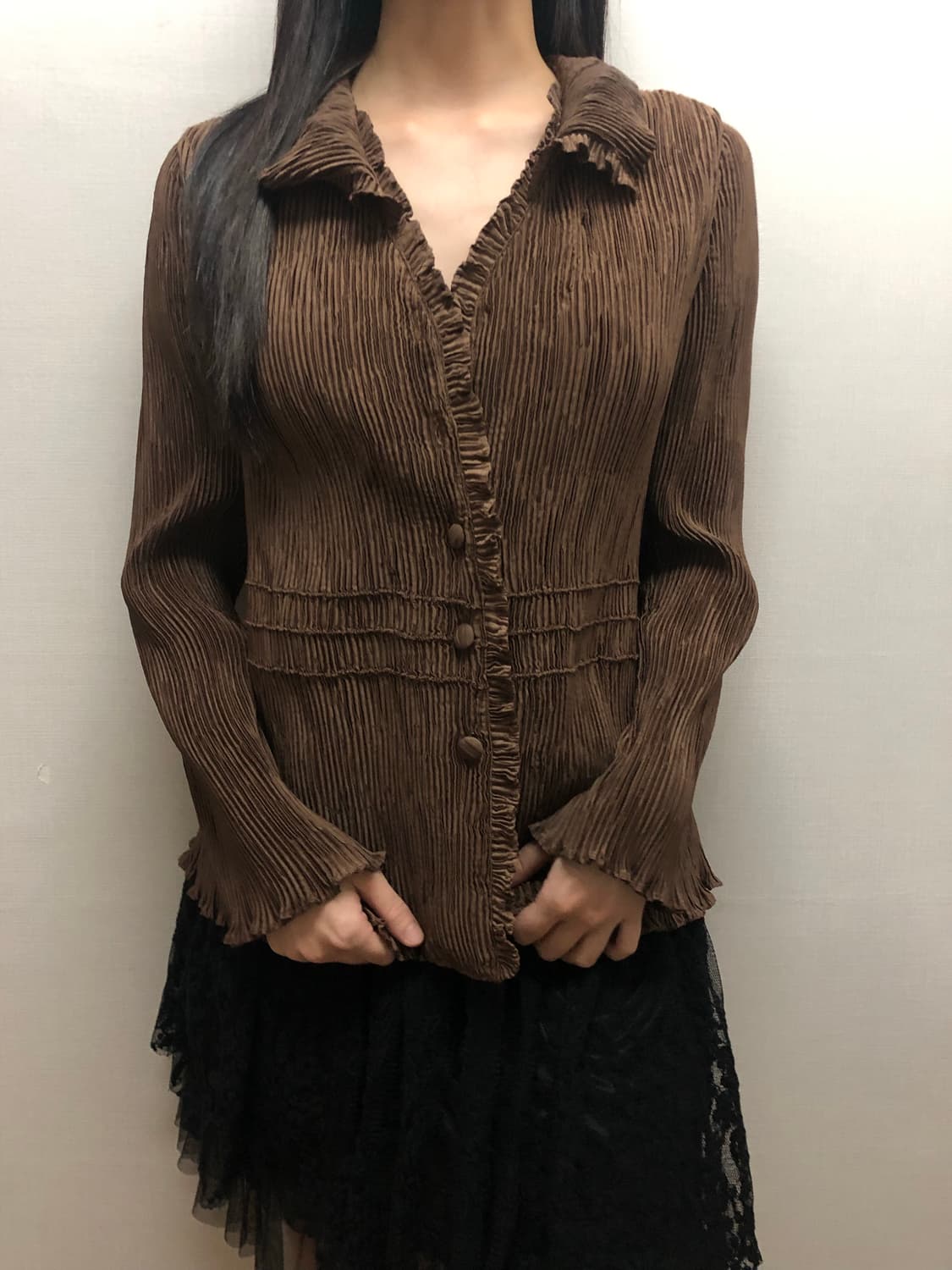 빈티지 브라운 프릴 블라우스 상품이미지2