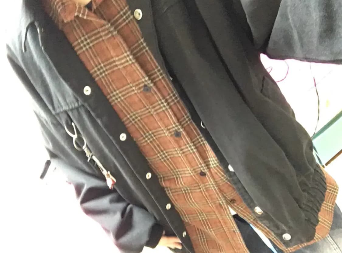 일본빈티지 초코 체크 타탄 셔츠 하구미 모리걸 남방 패치워크 레이어드 상품이미지3