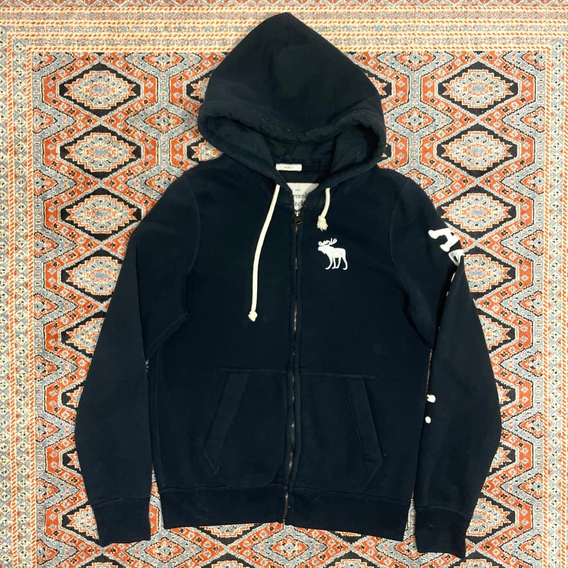 아베크롬비 사이드 스펠로고 네이비 기모 후드 집업 여성L 상품이미지1