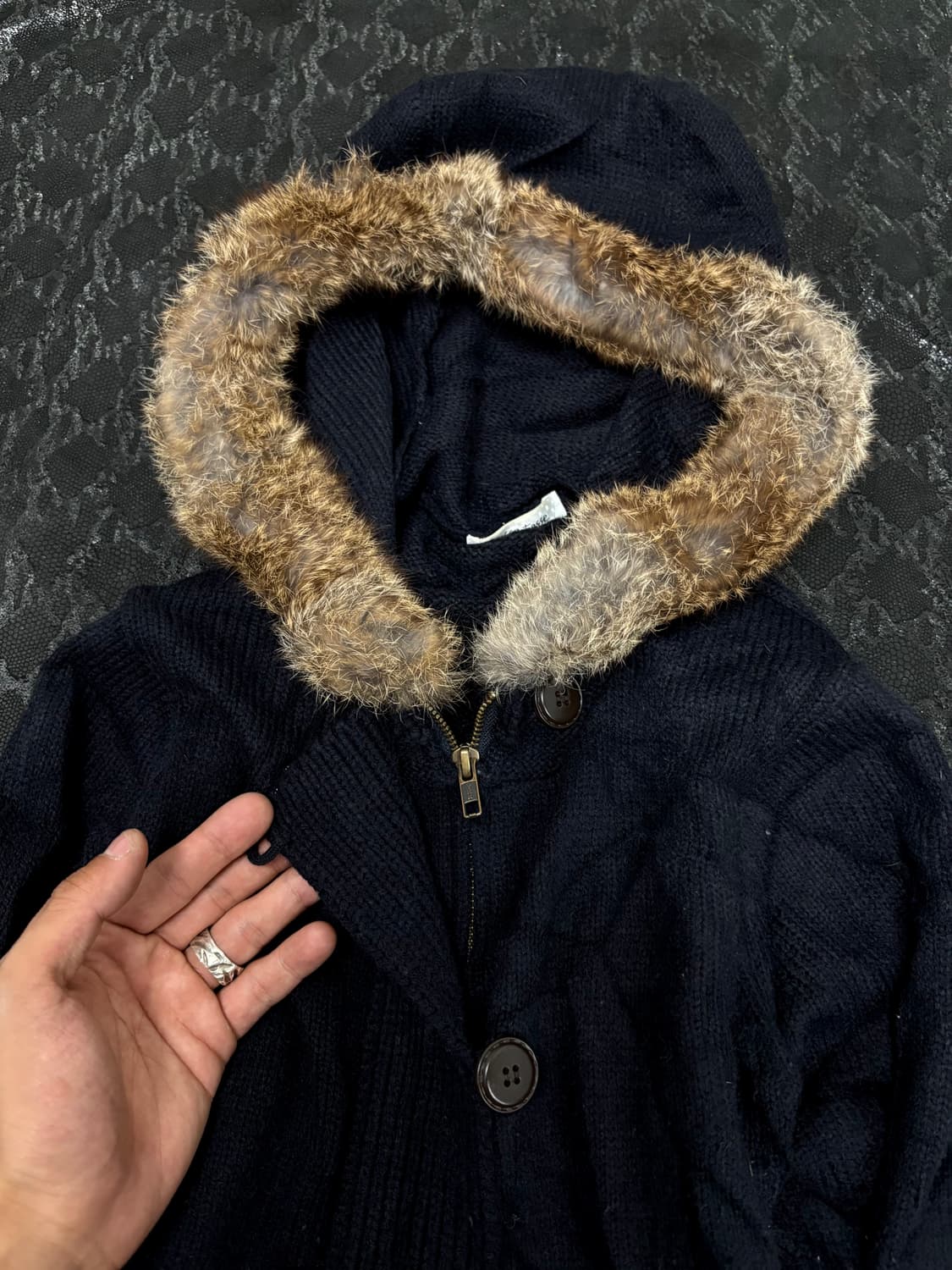 “Vintage” Navy Slim Fit Fur Hoodie Zip U 상품이미지9