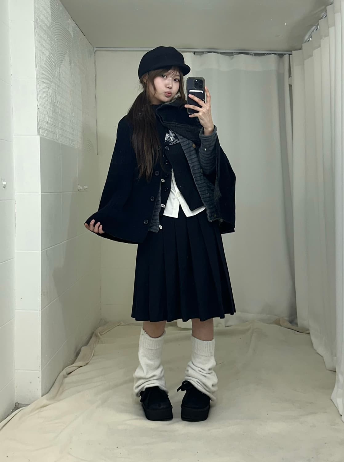 네이비 니혼진 프레피 케이프 코디세트 상품이미지1