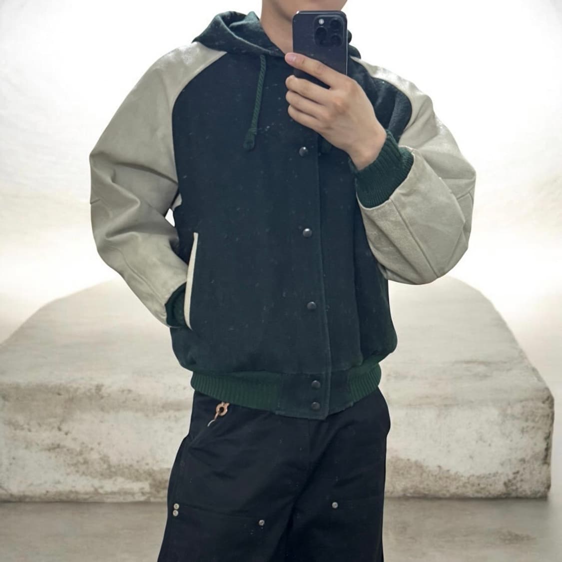 아바하우스 웨스턴로고 후드 바시티 레더자켓 상품이미지2