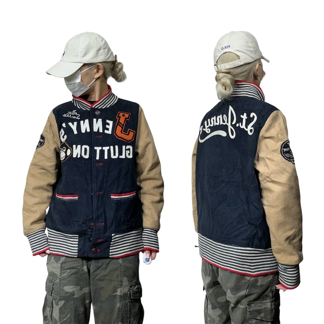 일본 빈티지 베이지 자수 바시티 자켓 봄버 잠바  상품이미지1