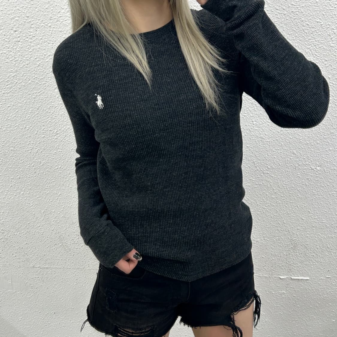 폴로 랄프로렌 화이트포니 차콜 와플 롱슬리브 S 상품이미지1