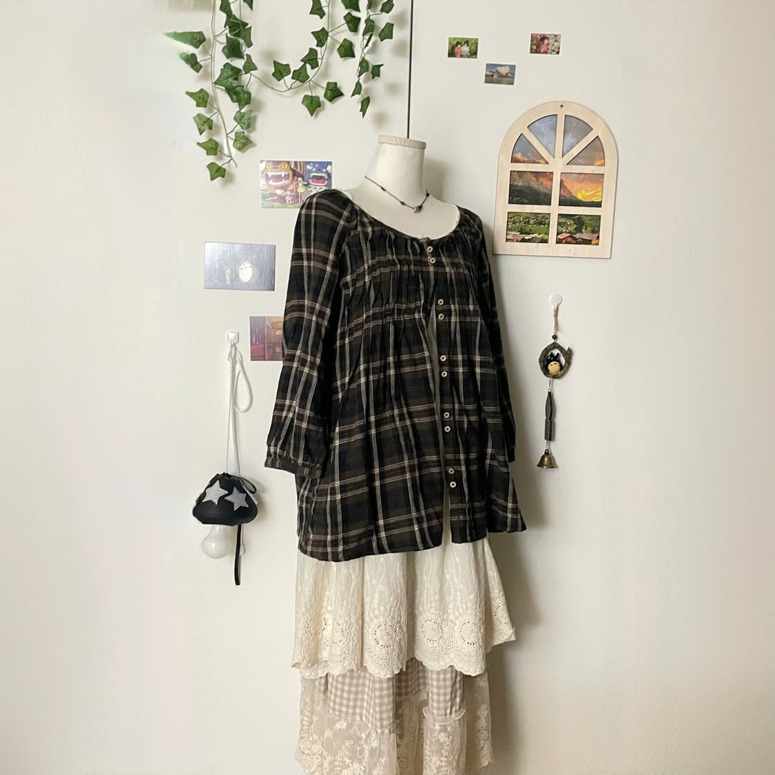 모리걸 브라운 체크 블라우스 #바선생 #체크 상품이미지2