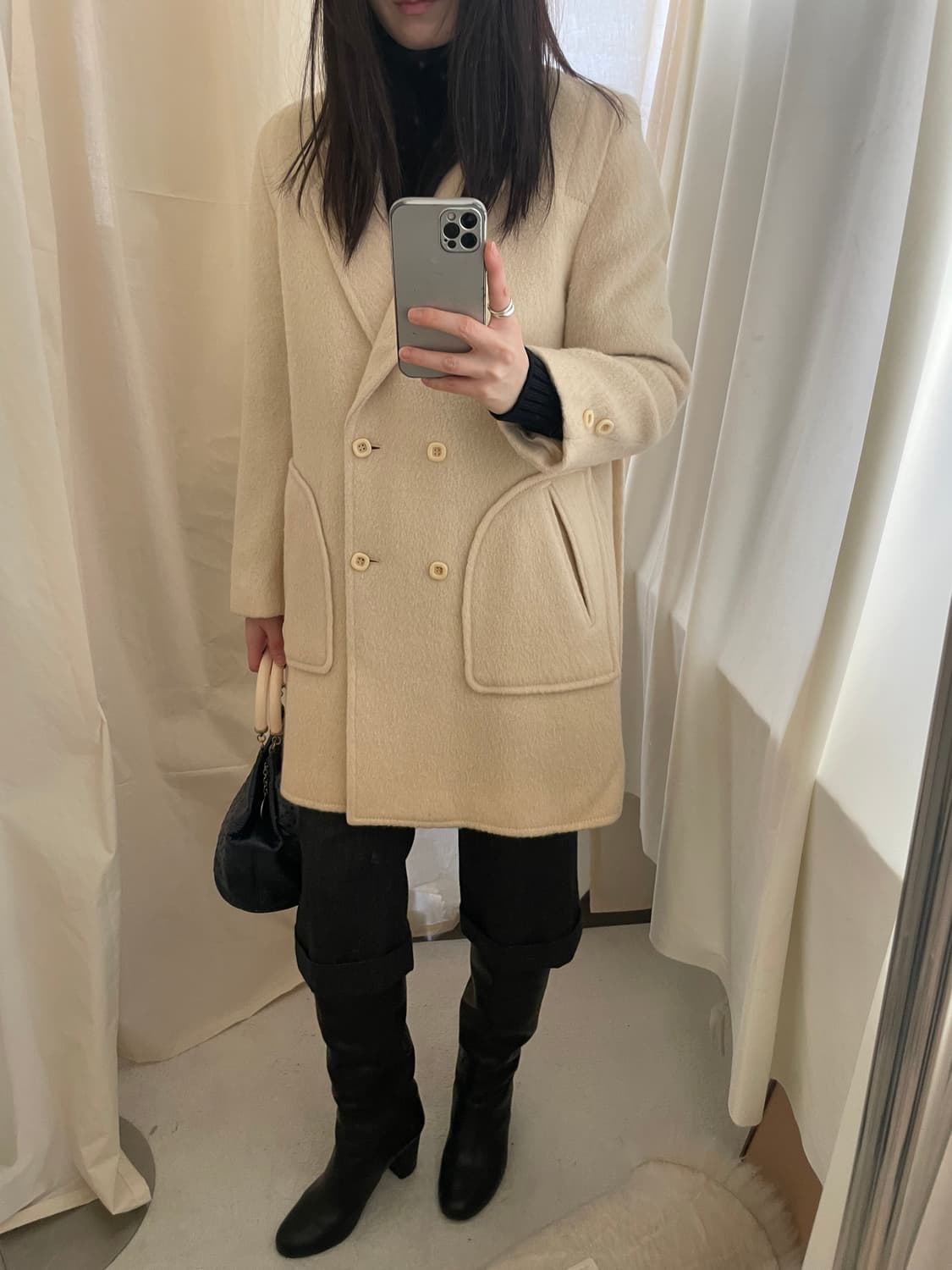 vintage cream double breasted half coat 상품이미지9